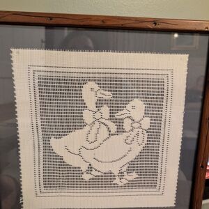 Framed Crochet Duck Art Cottage Core Vintage 16*16